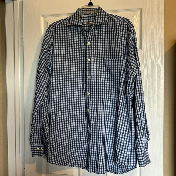 Peter Millar men’s blue gingham button down shirt size large - Picture 1 of 9